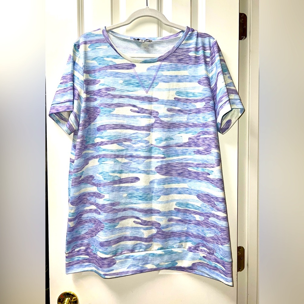 Luukse Camo Short Sleeve Tee - Blue and Purple - Size 1X